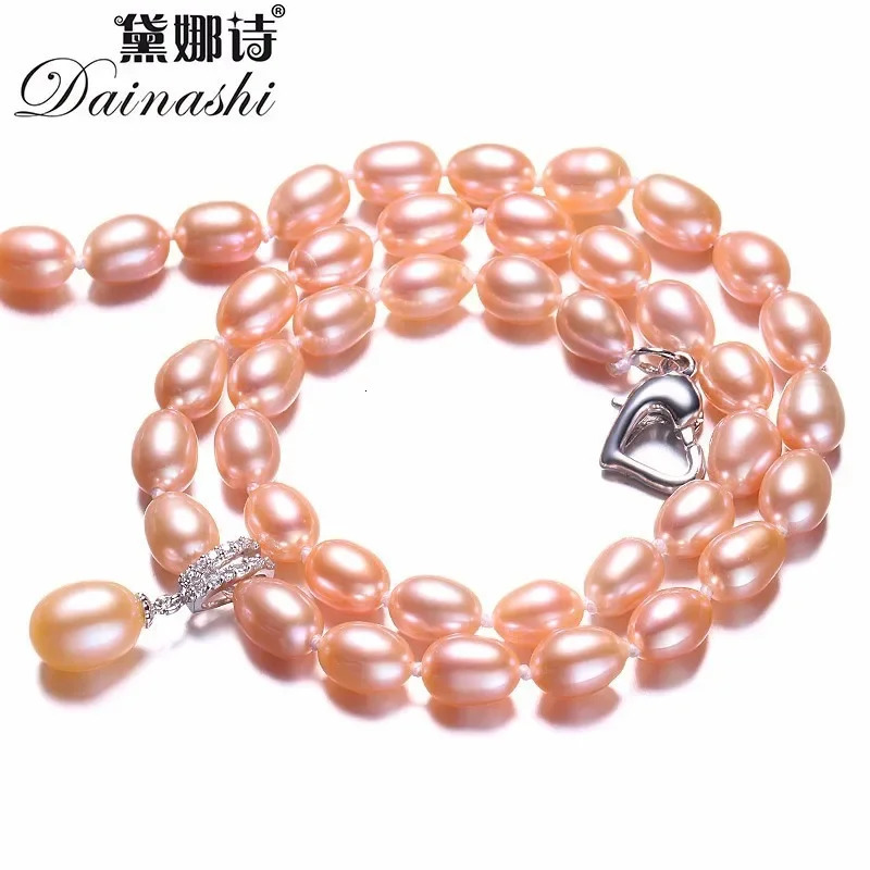 Dainashi 925 Sterling Silver Pearl NecklaceWhite/Pink/Purple Natural Freshwater Pearl6-7/8-9 mm45cm5cm LengthFine Jewelry 250222