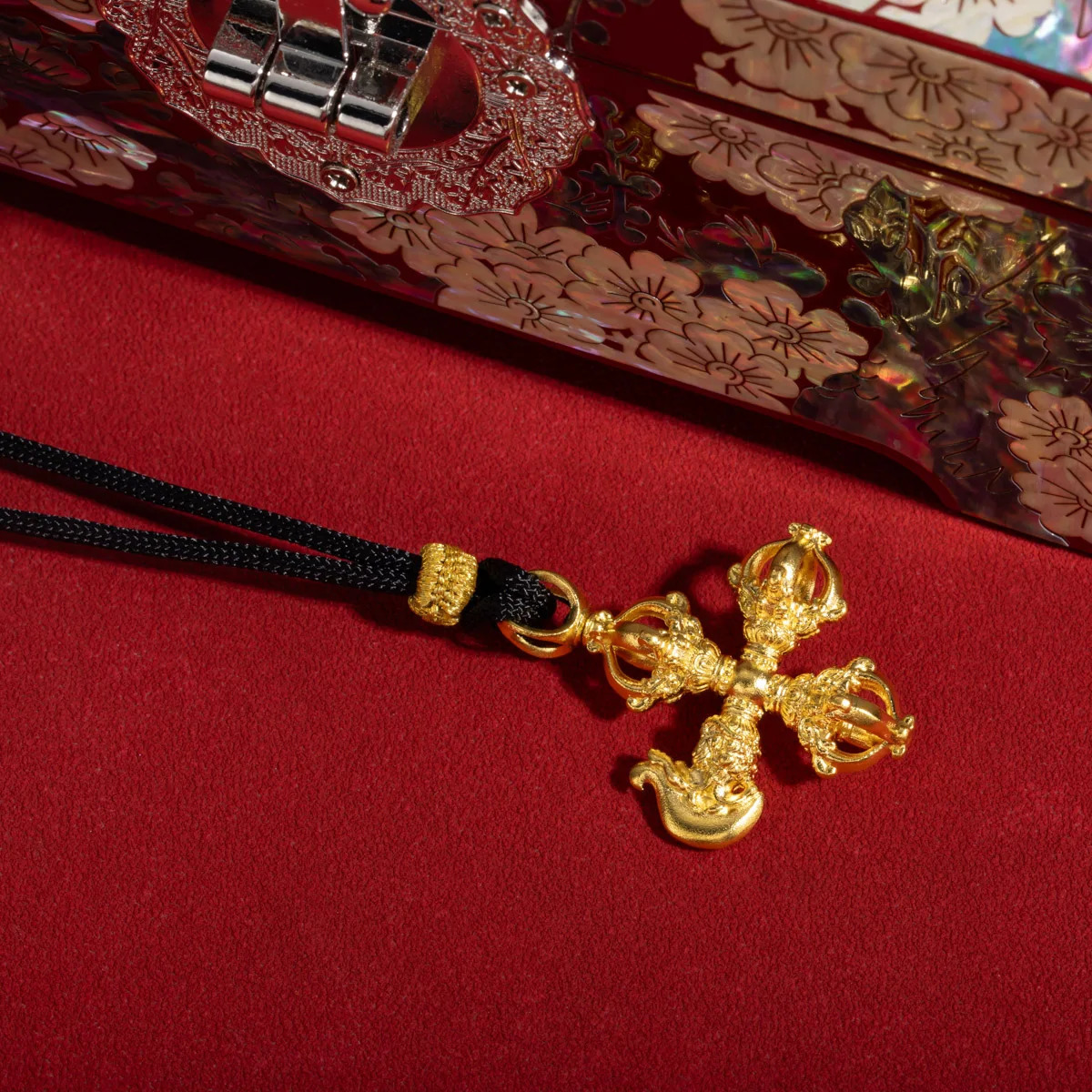 AnuJewel Cross Vajra Pendant Necklace Gold-Covered Silver Real Yellow Gold Surface 925 Solid Silver Necklace Jewelry Wholesale 250227