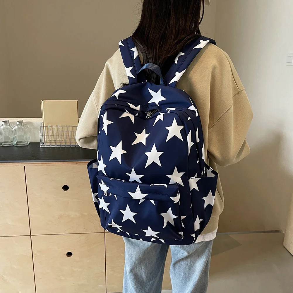 Ship from US Y2K Backpack Women Student School Bags for Girls Cute Nylon Daypack Grunge Stars Chic Trendy Bookbag Hiking Trip Backpacks 250228FBB