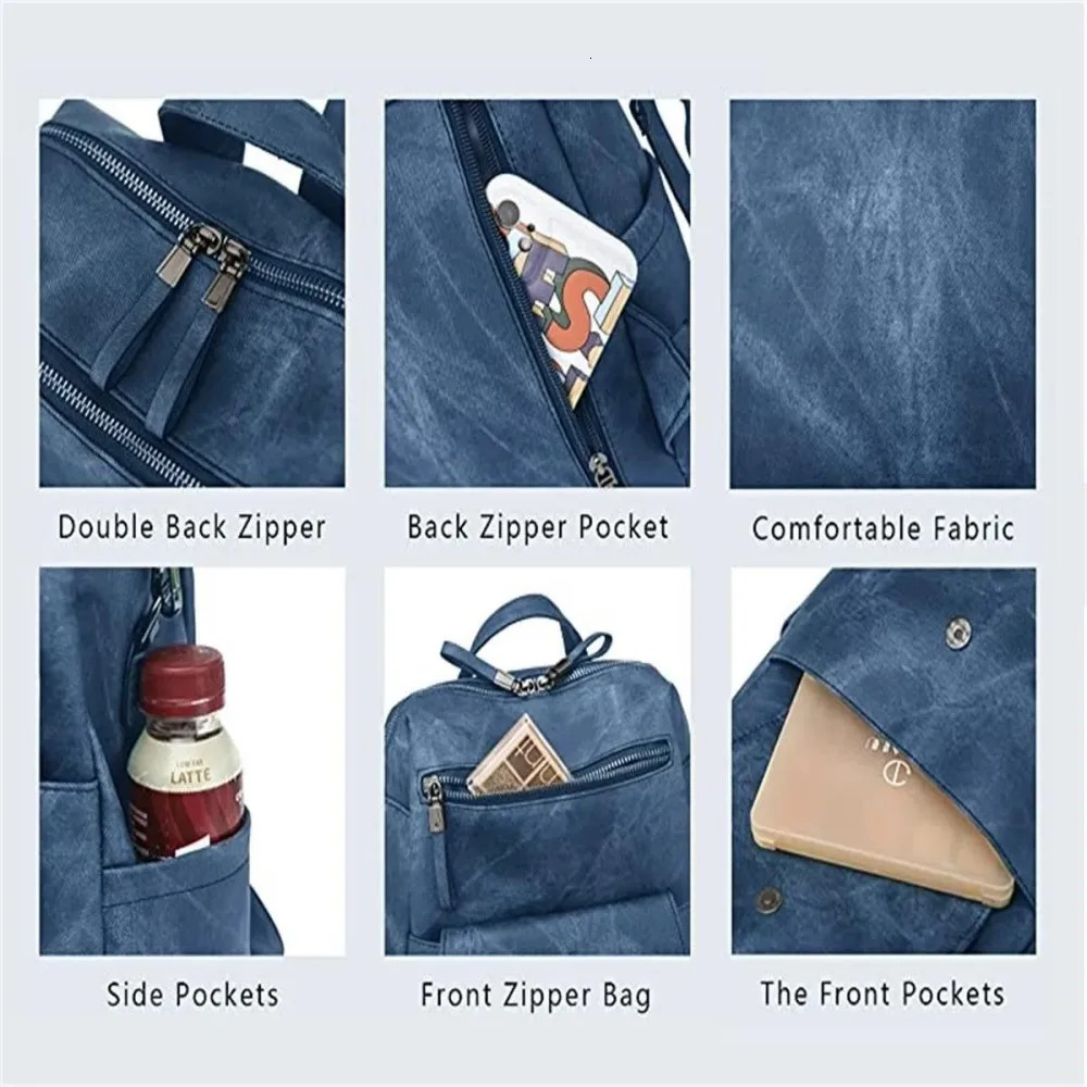 Ship from US PU Leather Purse Backpack for Women Handbag Shoulder Bags Blue 250227FBB