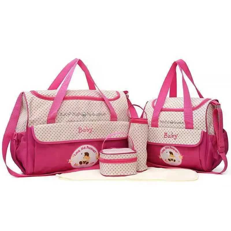 Diaper Bags Cartoon five-piece suit mommy bag large-capacity wholesale mom bag baby outing travel handheld crossbody mother baby bag Y250227URWU