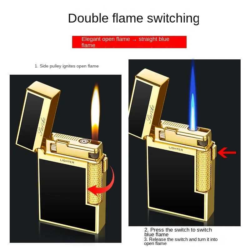 New Dual Fire Switch Butane Gas Lighter Metal Windproof Smoking Accessories Butane Gadgets Mens Gift W250227