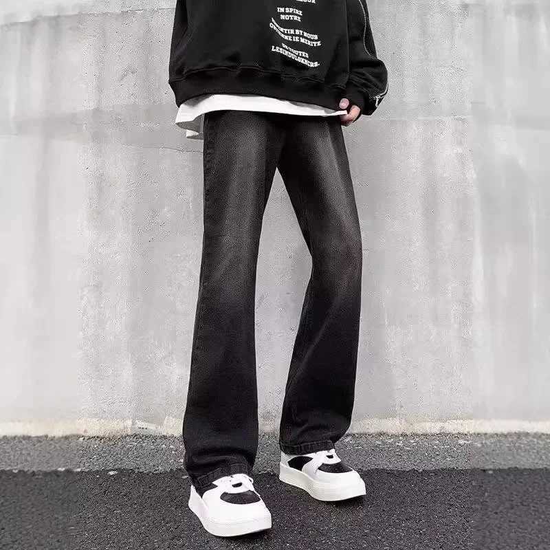 Black Vintage Loose-Fit Straight-Leg Denim Jeans For Men Casual Trendy American Style Micro-Flared Bell Bottoms From China X250227
