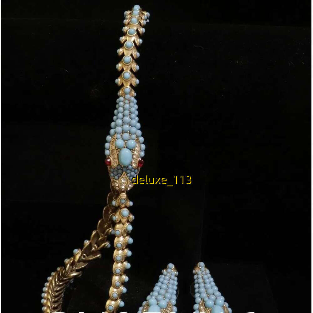 Animal shape full diamond unisex gold serpentine turquoise set necklace earrings jewelry