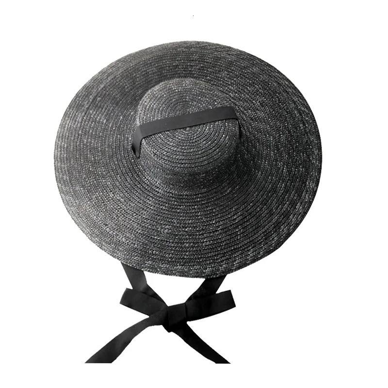Large Wide Brim Flat Top Sun Straw Hat Fashionable Summer With Long Ribbon Hats For Women Holiday Vintage Beach Visor Cap Retro 250218