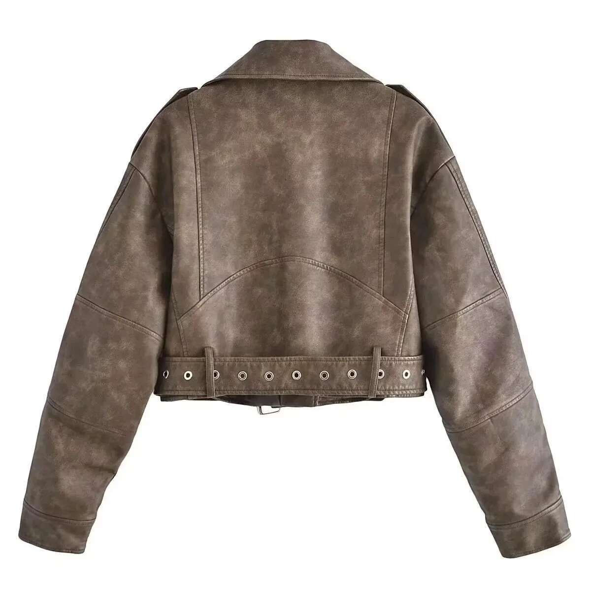 Za Women's European Station 2025 New Fashion Gradient Leather Jacket Spring Autumn Women Winfbreaker Coat