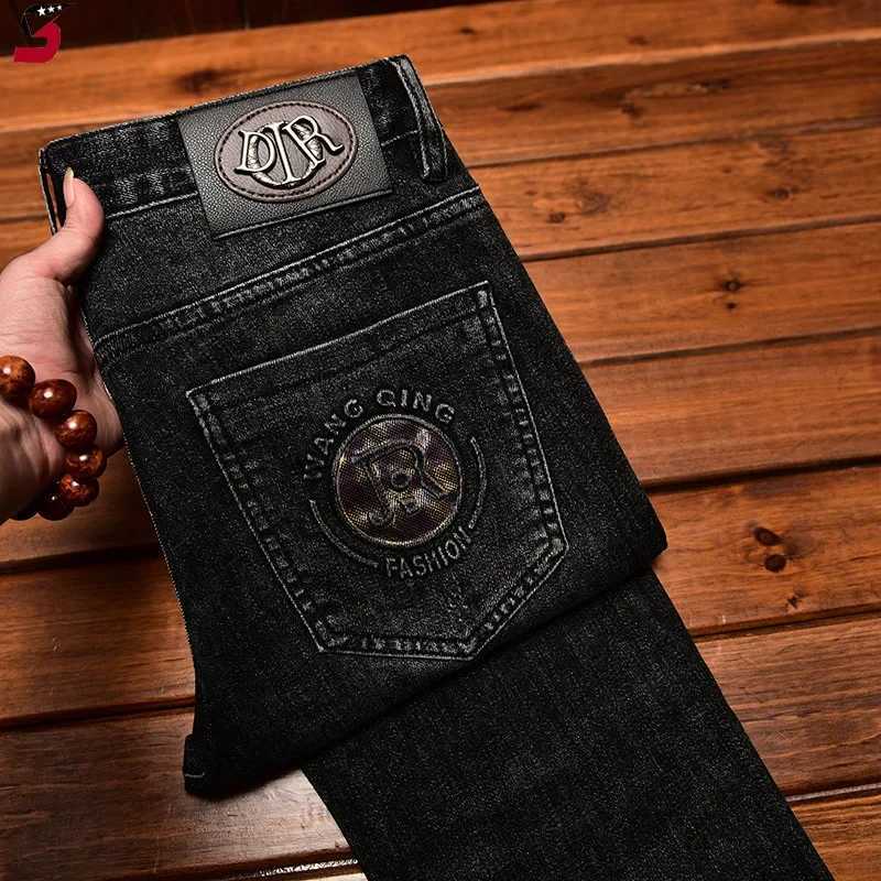 High end trendy jeans for men lightweight luxurious slim fit printed pocket elastic and casual autumn and winter Trouser from China X250227