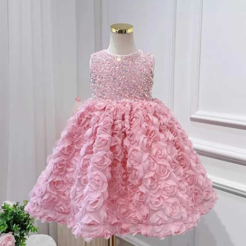 Girl's Dresses Girls Dress 2024 New 3D Rose Princess Dress Sweet Wind Puffy Dress Performance Host Flower Girl Dresses Y250227B9VU