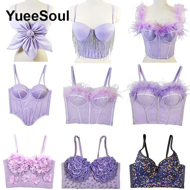 Purple Y2K crop top y diamond party evening tight corset summer sweet casual high street club sexy womens clothing 250226