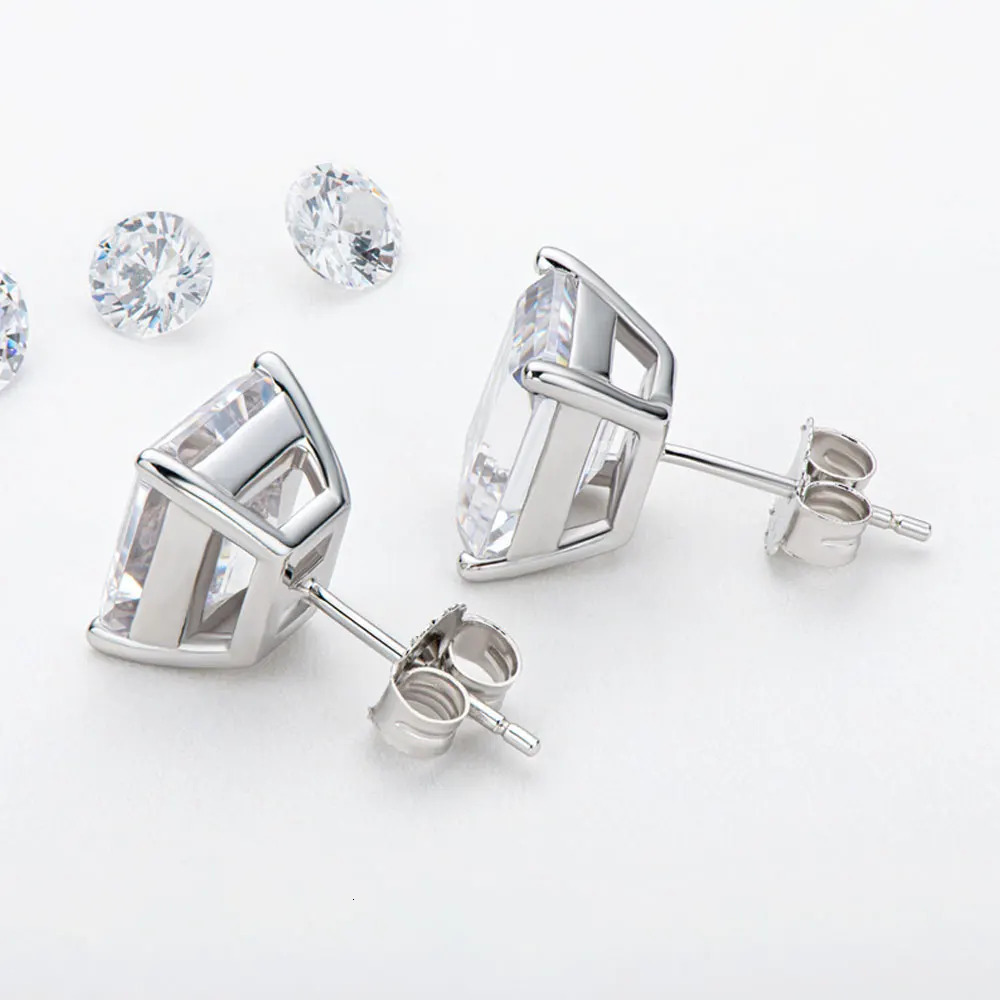 KNOBSPIN D VVS1 Emerald Cut Earring s925 Sterling Sliver Plated with 18k White Gold Earrings for Women Fine Jewelry 250222