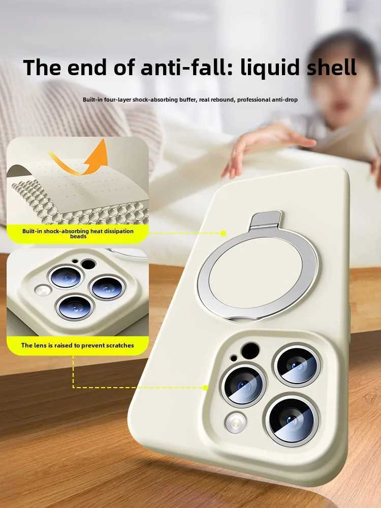 Magnetic Adsorption Liquid Silicone Case with Stand for 16 Pro Max Shockproof Full Cover for iPhone 15 13 PM Z250227