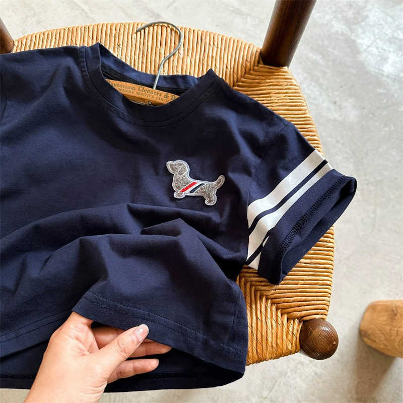 T-shirts Pure cotton childrens T-shirt summer thin baby clothes boys short sleeved top girls cartoon embroidery summer outfitY250227R5X1