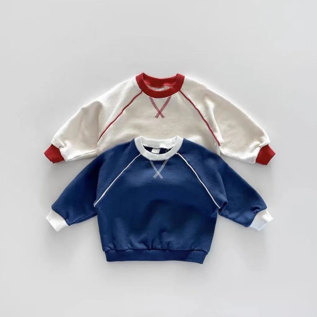 Baby Clothes Set Boys and Girls Spring Autumn All Match Hoodie Patchwork Color Fashionable Kids Simple Hoodie Set 250227