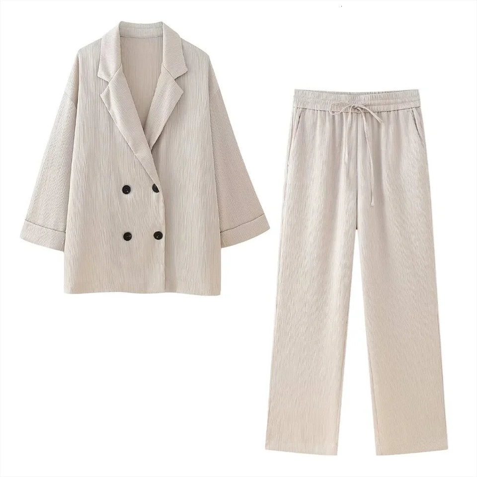 PB ZA Spring Womens Fashion Elegant Edition Wrinkle Effect Double Corset Coat Straight Leg Trouser Set 250226