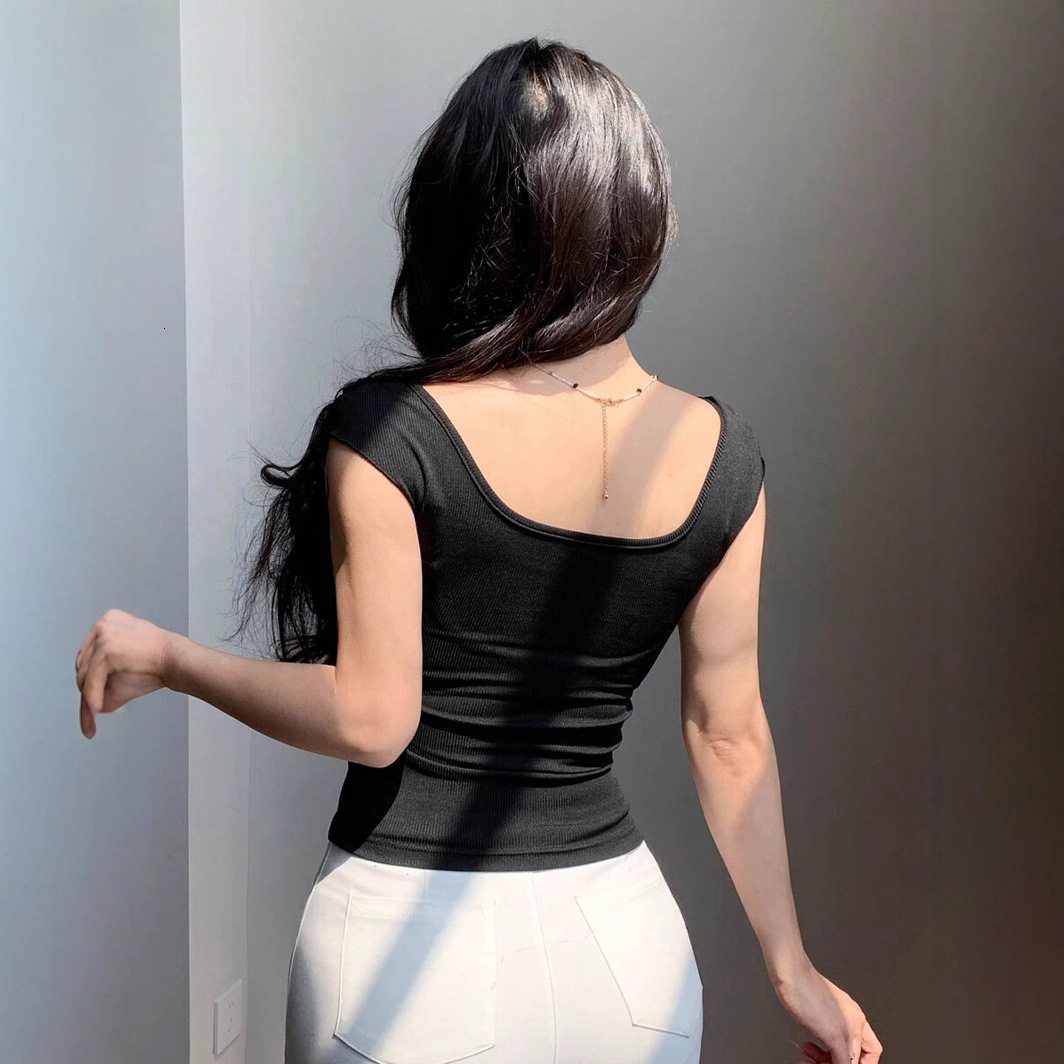 2025 Women's Summer Bow Tie Slim Fit Sexy Spicy Girl Solid Color Tank Top T-shirt