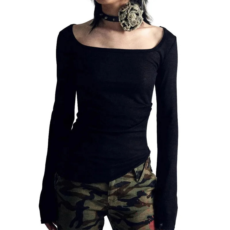 Women Long Sleeve TShirts Spring Autumn Clothes y2k Fashion Round Neck Slim Casual Tops Womens Clothing Streetwear 250226