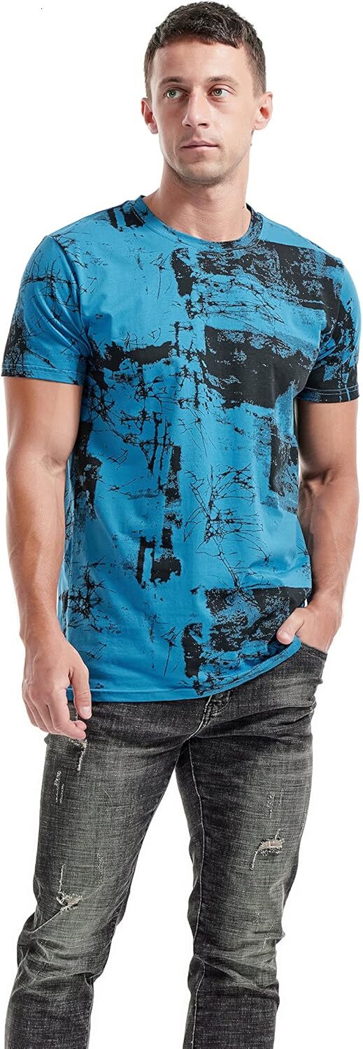 Mens T shirt Mens Hipster Hiphop Tees - Fashion Print T-Shirts tee Casual tops summer clothes blue