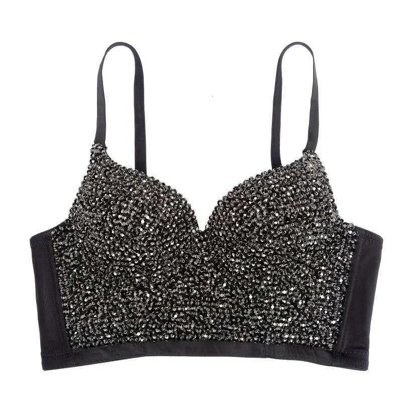 Womens vest top y sequin rhinestone pearl wedding push up bra womens stage cut tight corset y2k Blusas 250227