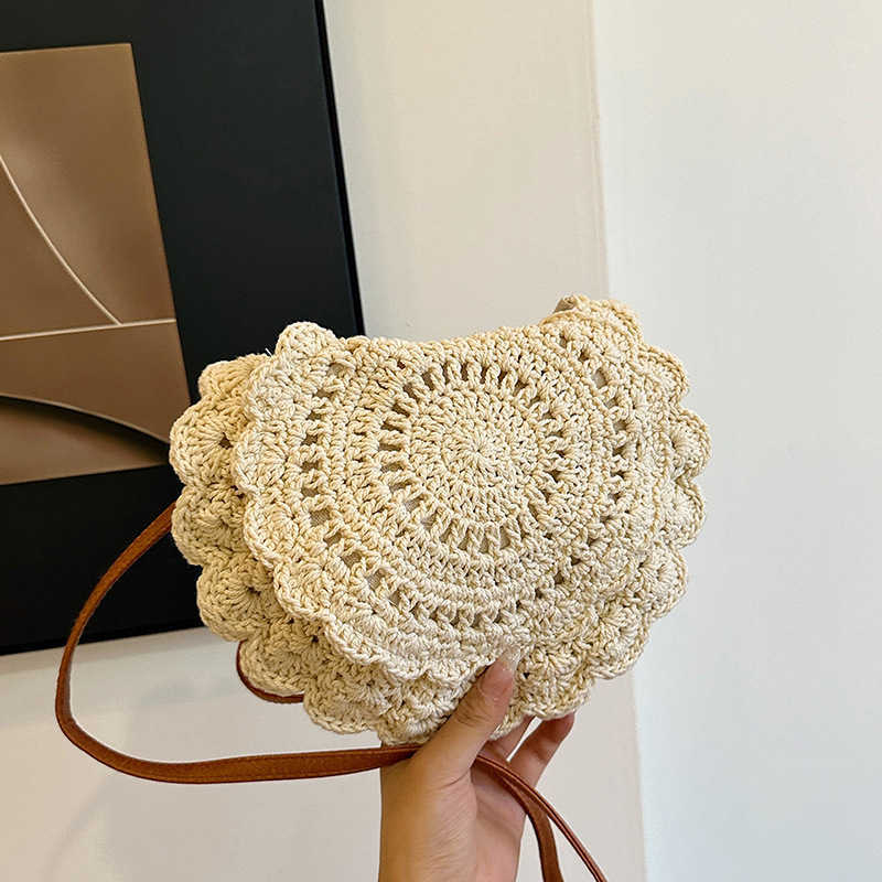 Bohemian style cotton thread woven bag for women 2025 new fashion hollow circular crossbody phone bag beach bag