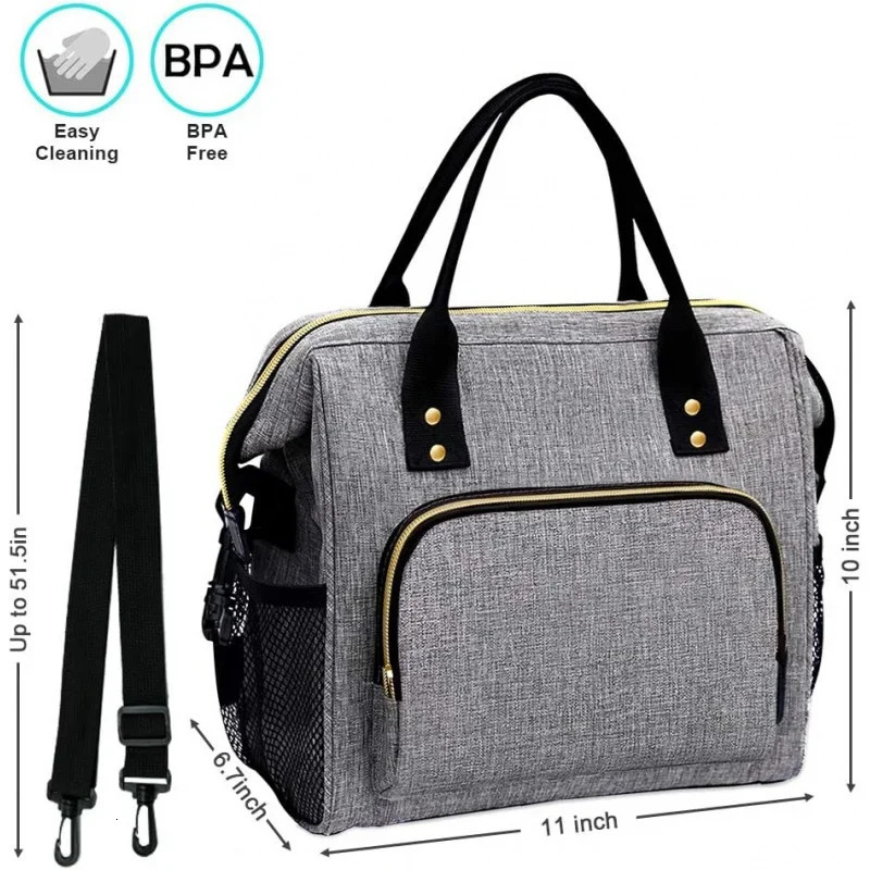 Ship from US Lunch bag insulated for women work cooler leak proof large handbag with adjustable shoulder S 250227FBB