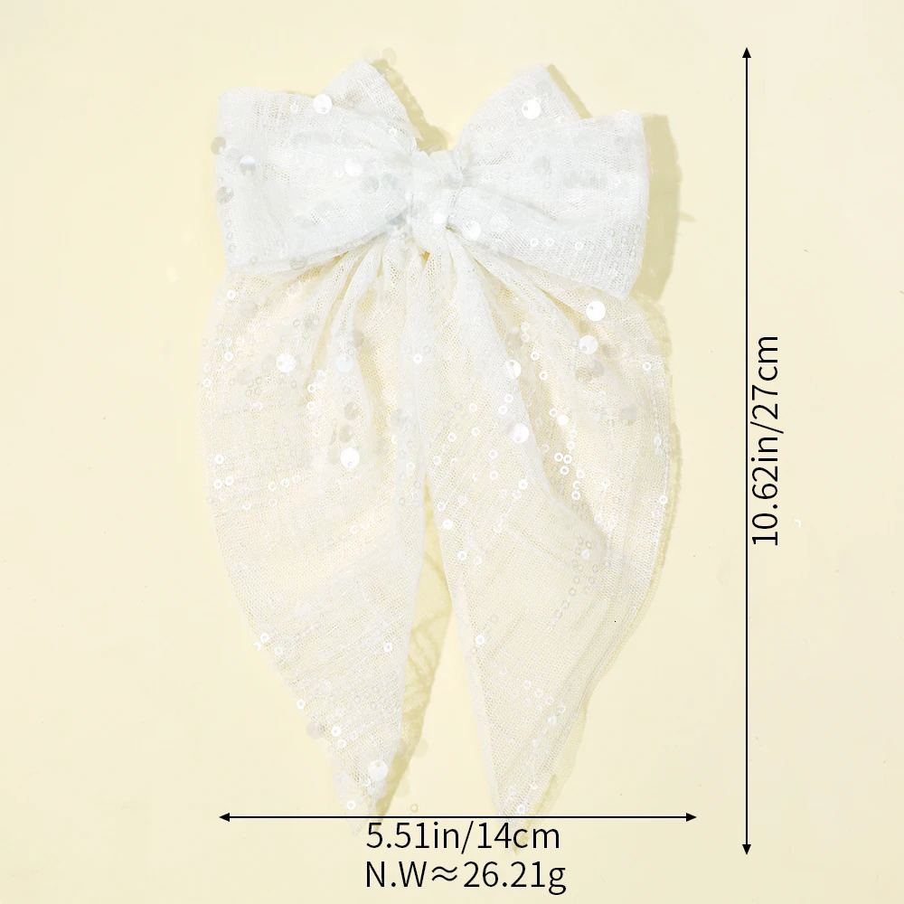 Bulk 27pc/lot Large 5.5 Double Layer Sequin Bow Hair Clips Baby Girls Hair Accessories Kid Long Tails Bowknot Hairpins Barrette 250227
