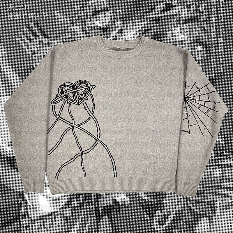 Gothic style anime jacquard pattern knitted warm sweater Halloween loose pullover for men and women