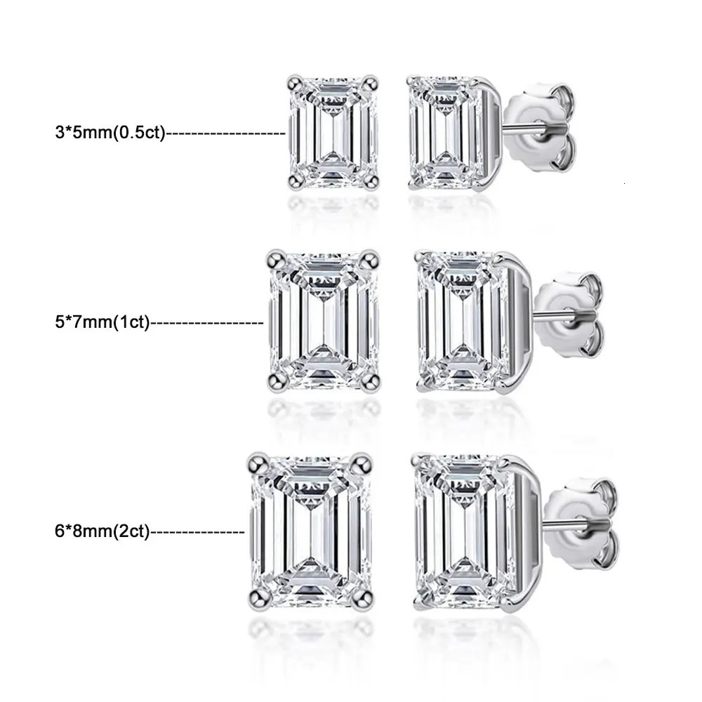 KNOBSPIN D VVS1 Emerald Cut Earring s925 Sterling Sliver Plated with 18k White Gold Earrings for Women Fine Jewelry 250222