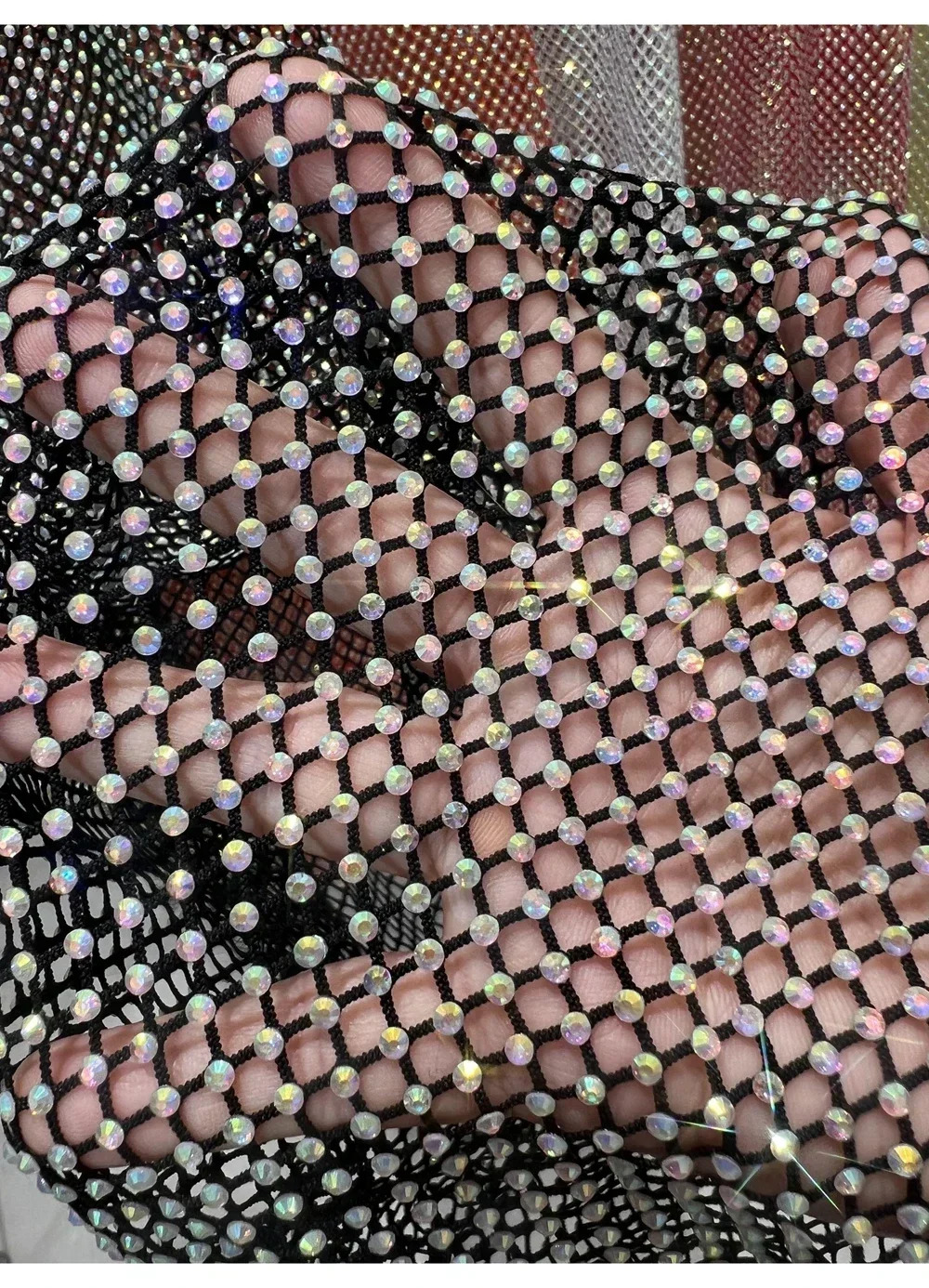 Black Trousers Y2k Pants Club Party Womens Sexy Cutout AB Color Diamond Sparkling Mesh Leggings Slim Fit Diamond Trousers 250226