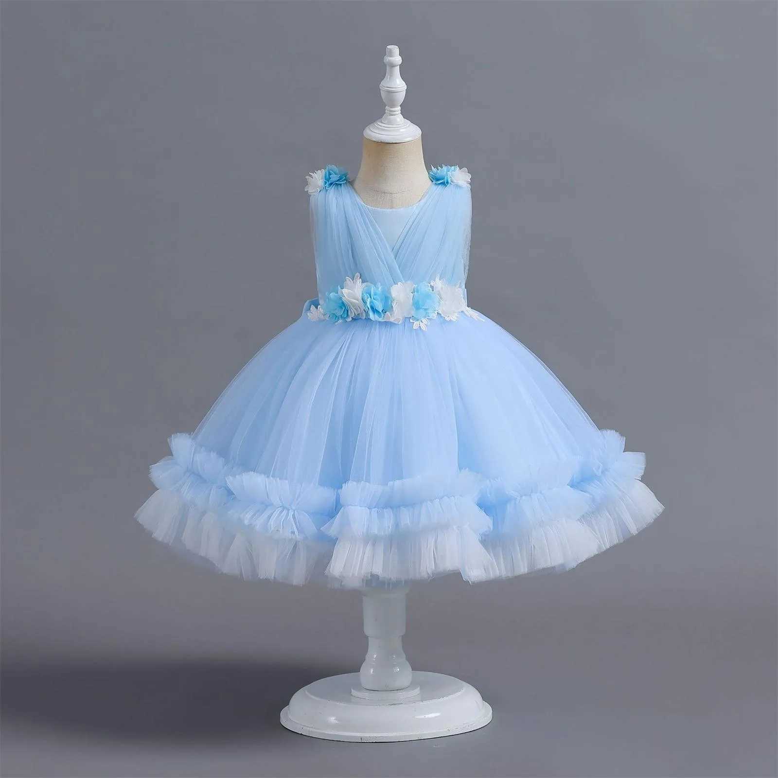 Girl's Dresses Sweet Princess Dress Flower Girls First Birthday Baby First Dress New Childrens Dresses Puffy Sleeveless Lace Cake Dresses Y250227