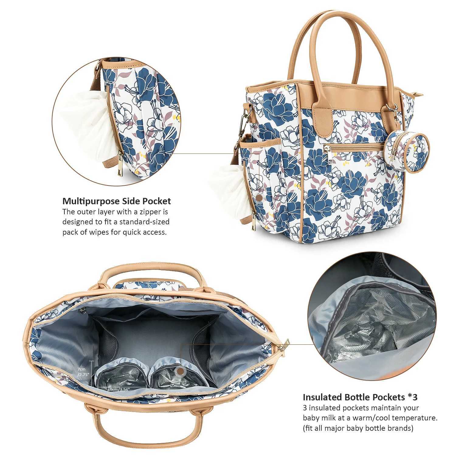 Diaper Bags Printed multifunctional mommy bag one shoulder crossbody mommy bag mother and baby travel bottle thermal insulation lightwei Y250227AGE3