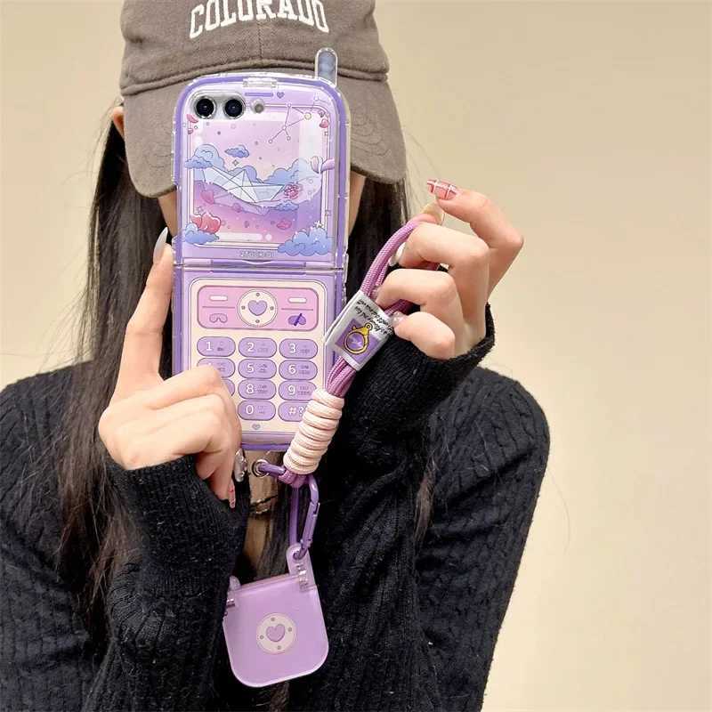 Purple Retro Mobile Phone Case for Galaxy Z Flip 6 5 4 3 Protective Back Cover for ZFlip4 ZFlip5 ZFlip6 Case Shell Z250227