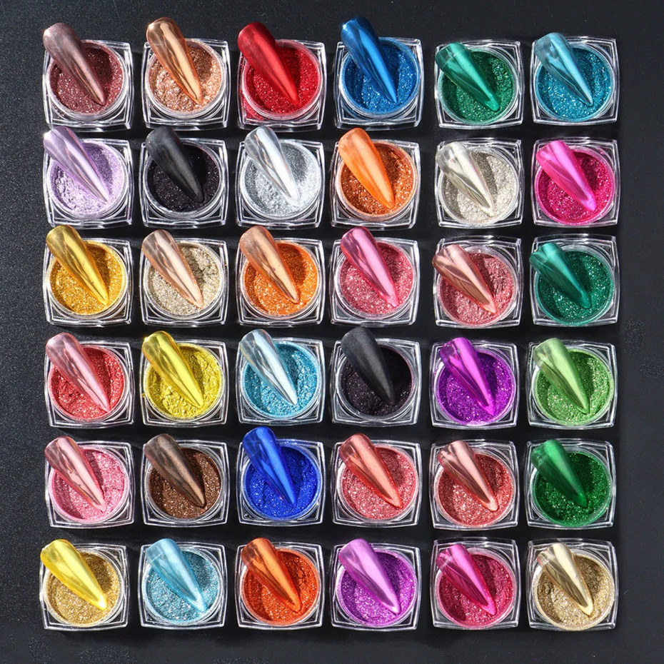 36 Box Super-Bright Metallic Mirror Nail Powder Set Y2K Chrome Pigment Flakes Fine Glitter Rubbing On Dust Manicure Decoration 250227