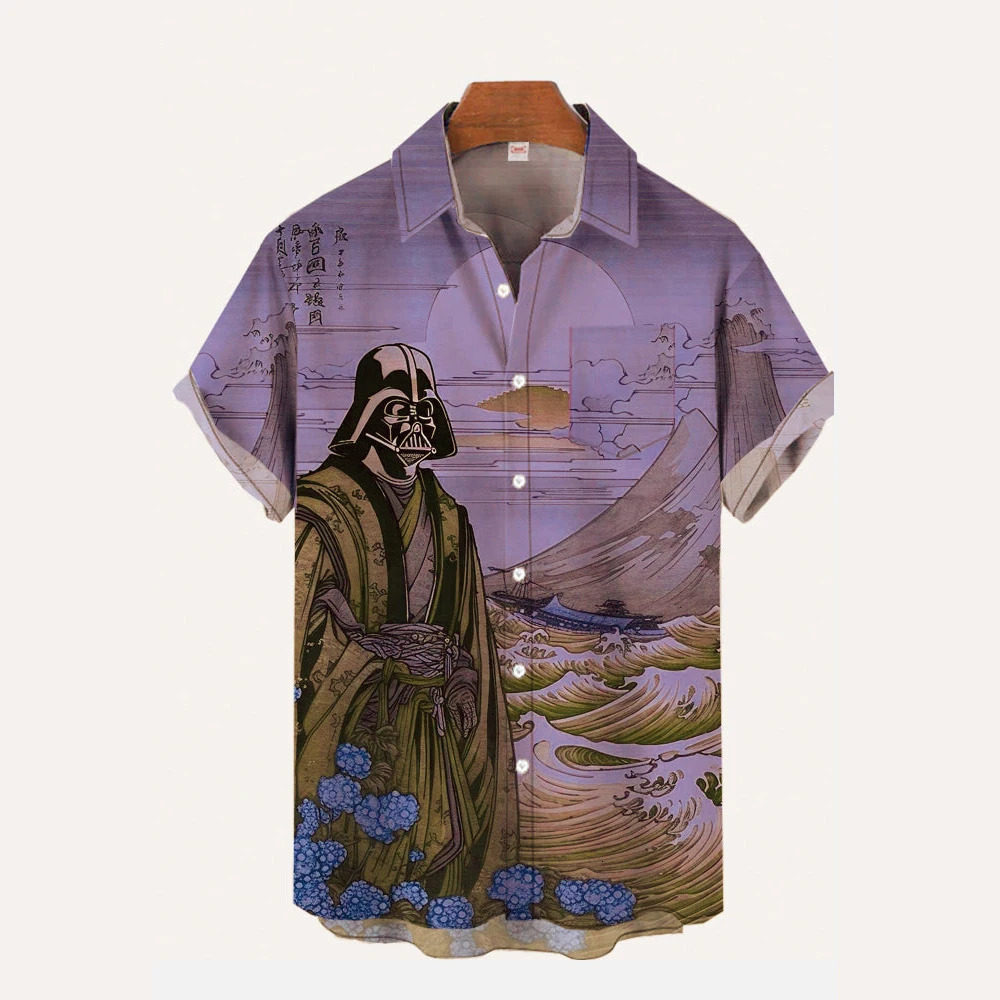 Vintage Japan Harajuku Retro Masked Samurai Mens Hawaiian Casual Shirt Men With Print Short Loose Camisas Casuais Slim Fit Y2K 250224