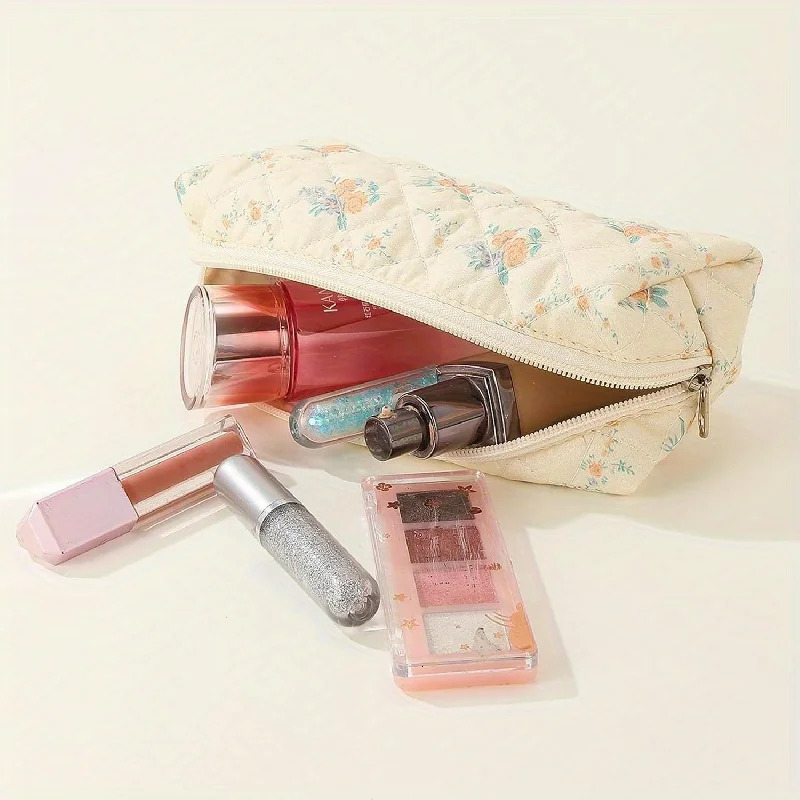 Ship from US 3Pcsset Cotton Quilted Makeup Bag Travel Cosmetic With Zipper Coquette Pouch Large Cute Aesthetic Floral Toiletry 250227FBB