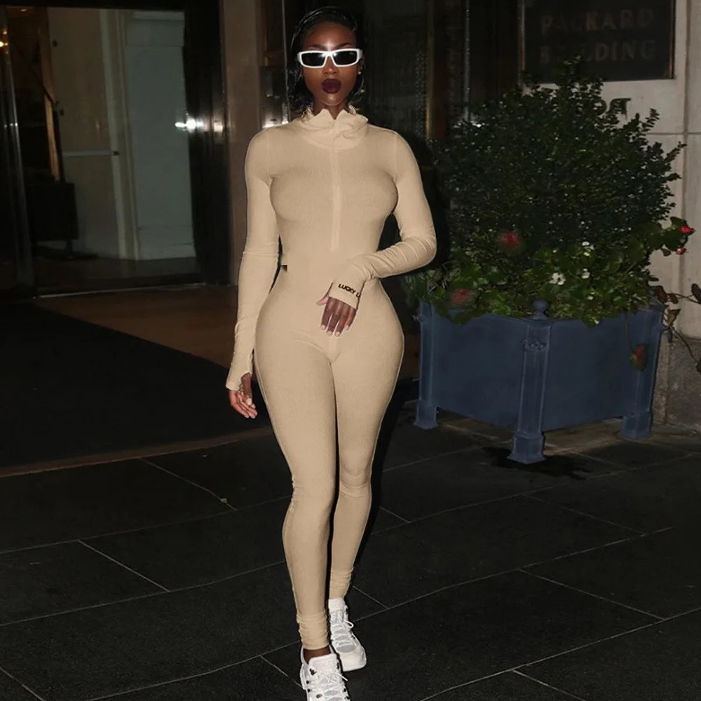 Workout Active Wear Ribbed Rompers Womens Jumpsuit Sporty Long Sleeve Fitness Embroidery Letter Print Zipper Jumpsuits 250224