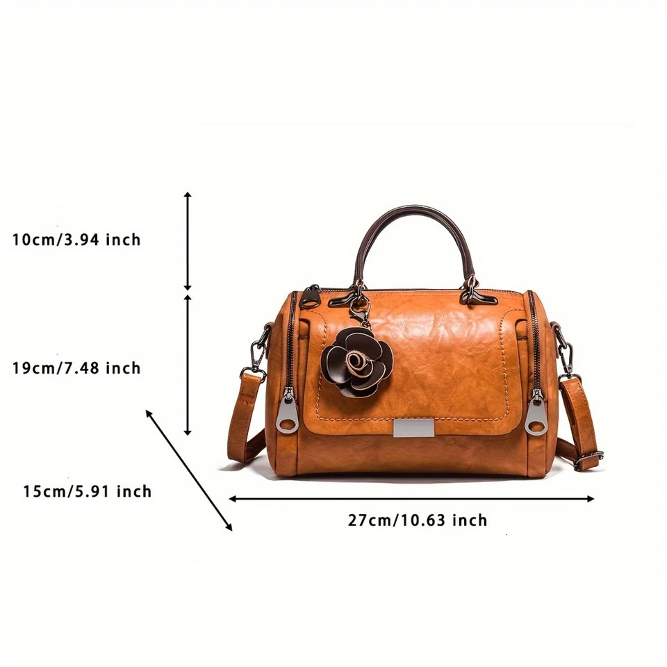 Ship from US Vintage Top Handle Boston Bag Retro Genuine Leather Crossbody Womens Classic Handbag Shoulder Purse 250227FBB