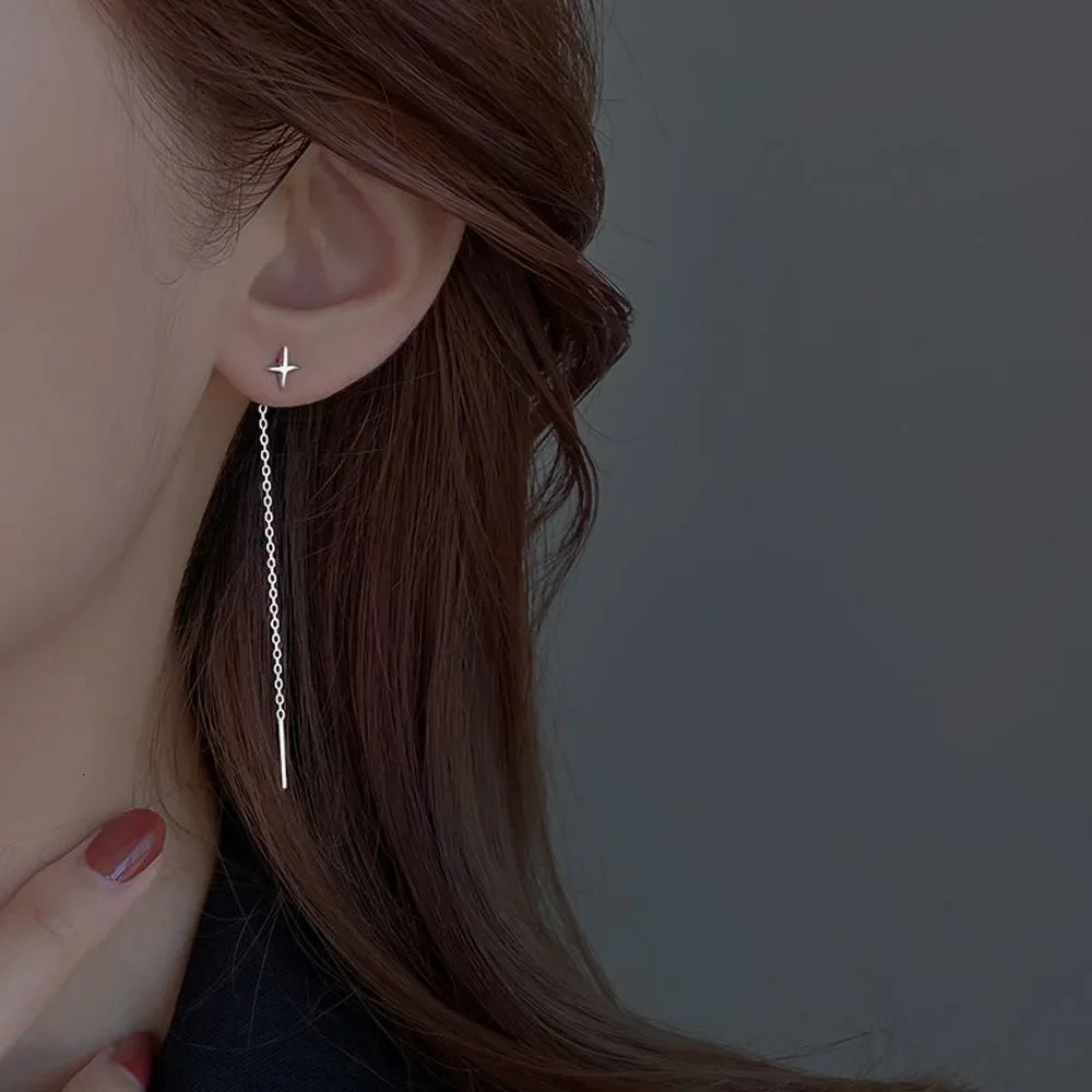 Trend Stainless Steel Long Wire Tassel Thread Chain Star Pendants Drop Earring Womens Ear Line Straight Hanging Earrings Jewelry 250210