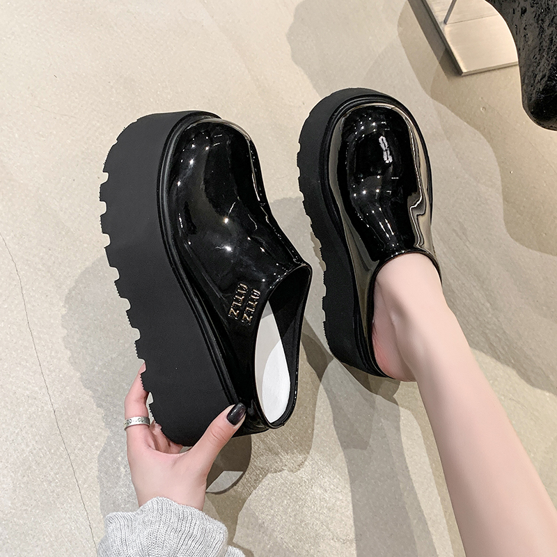2025 Summer 8CM Half Tow Height Raising Women's Shoes Platform High Heels Leather Casual Women's Slippers Fashion Outdoor Sandals Casual Str