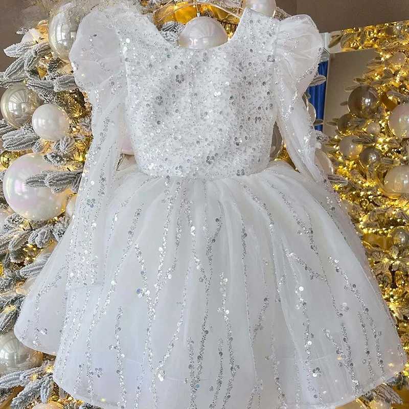 Girl's Dresses 2024 Infant Sleeveless Sequins Tulle Ball Gowns Children Dresses for Wedding Birthday Pageant Baby Girls Formal Party Dress Y25022