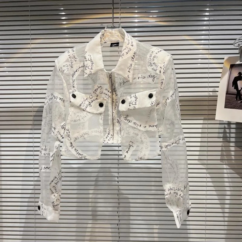 Arrivals Long Sleeve Summer Turn Down Collar Letters Transparent Sunscreen Thin Coat Women GF333 woman jacket 250227