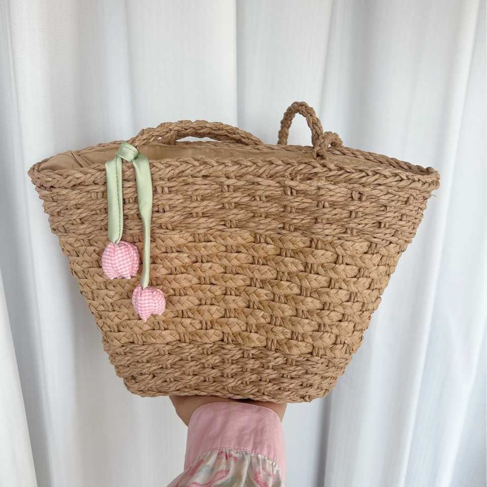 Small Fresh Woven Bag for Women 2025 New Summer Handheld Vegetable Basket Beach Bag Large Capacity Single Shoulder Bucket Bag