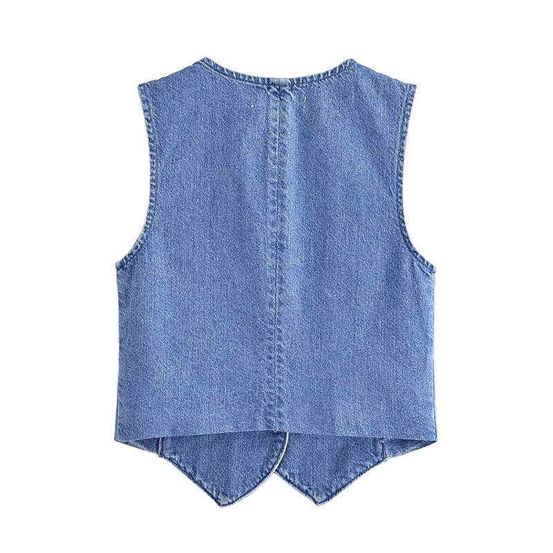 Willshela Women Fashion Denim Blue Single Breasted Sleeveless Jacket Vintage VNeck Vest Female Office Lady Waistcoats 250226