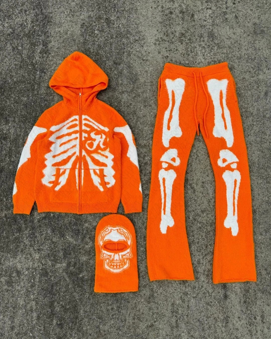 Wintertime Y2k Fashion High Street Punk Harajuku Zip Up Hoodie Skull Oversized Sweatshirt Top Casual Retro Trousers Streetwear 250225