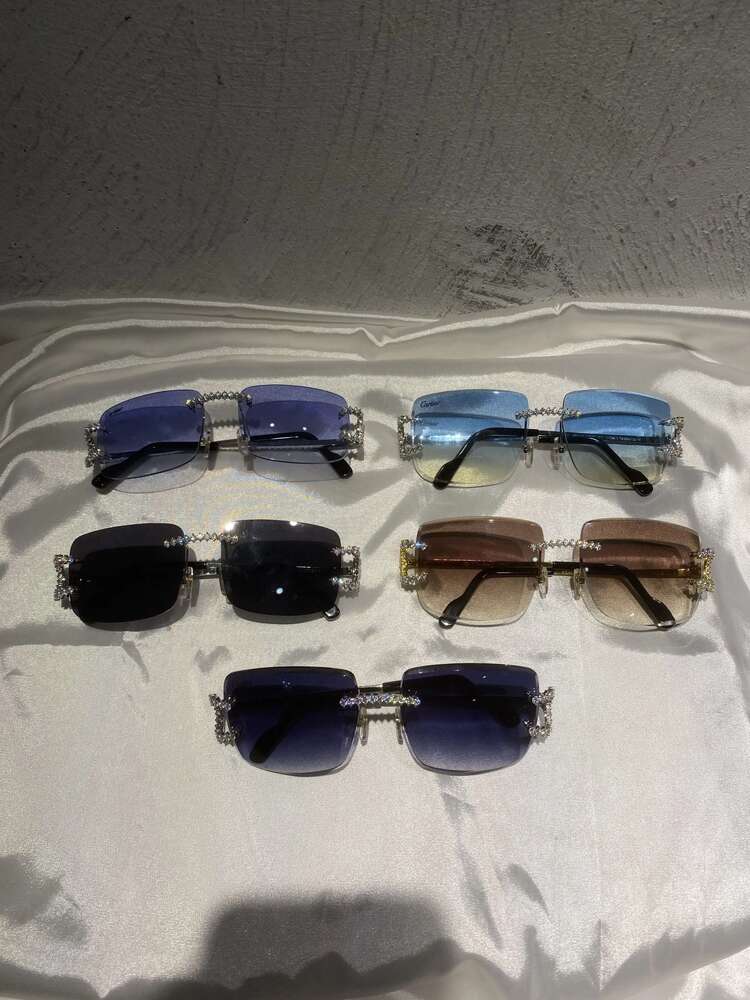 hip hop jewelry colored lens rimless glasses moissanite dia iced out sunglasses