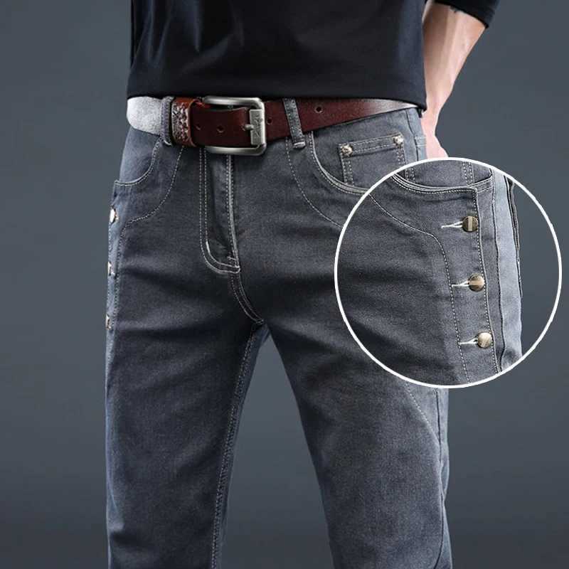 Casual Pants Slim Small Leg Long Men Denim Jeans Korean Version Trendy New Brand High Quality Grey Stretch Fashion Trousers X250227