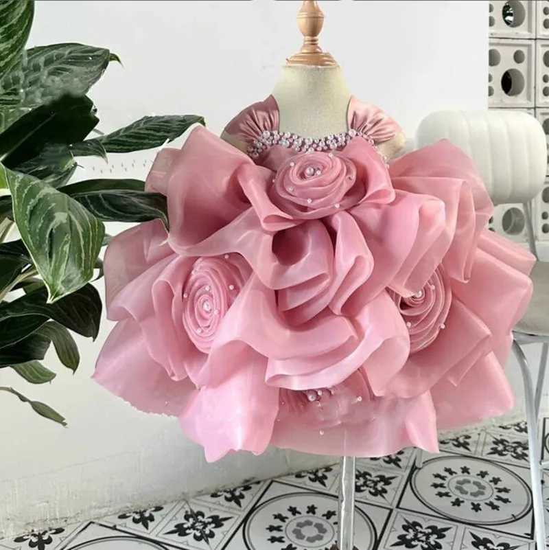 Girl's Dresses High end banquet girls birthday party dress formal first-year Christmas costume floral boys wedding fluffy princess dress Y250227Z