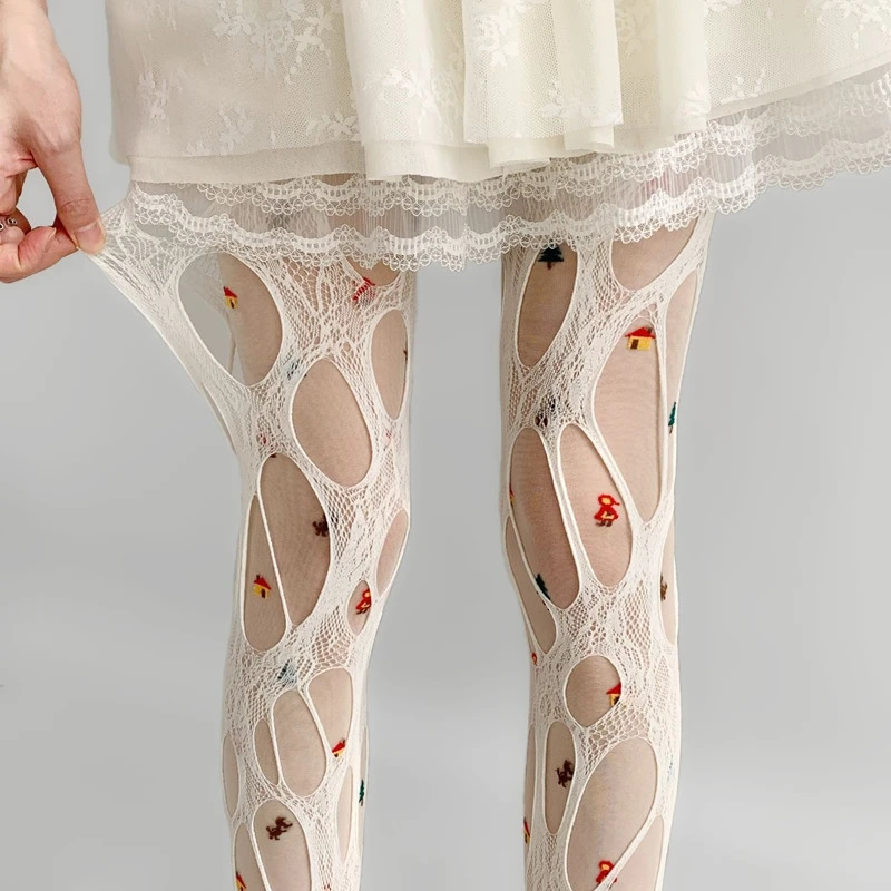 Sexy Broken Hole Lace Tights for Women Fashion Fishnet Long Stockings Easy Tearable Y2K Pantyhose Hollow Out Female Leggings 250227