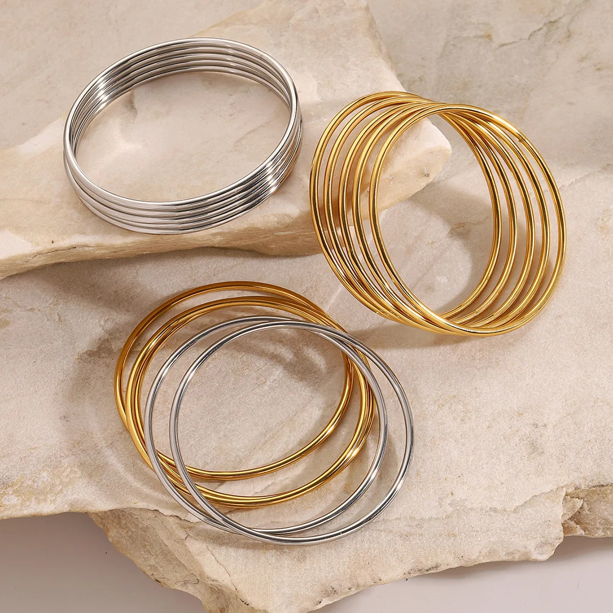 5pcs 2.3mm Dainty Thin 2.3mm Round Bangles Gold Color Bracelets Minimalism Women Jewelry 250227