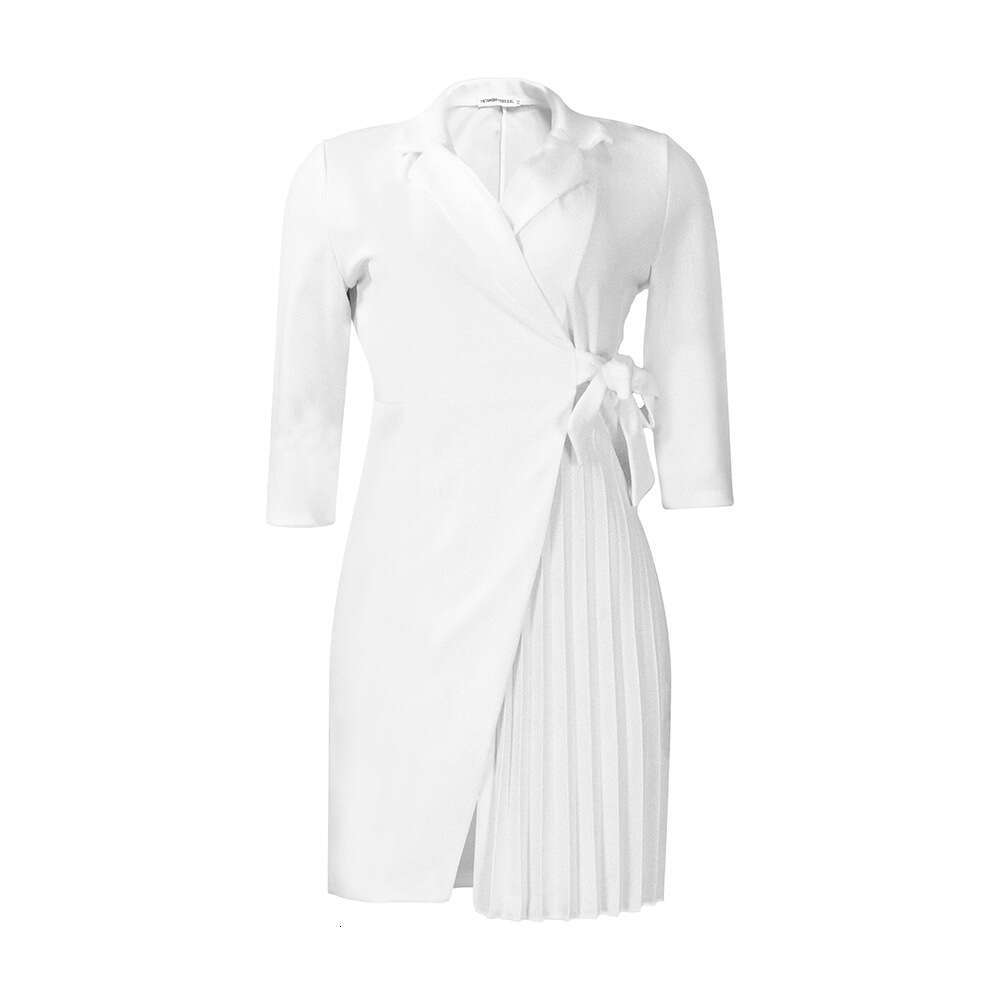 D340 plus size women's suit collar fashion tie waist fold dress 2025 temperament versatile new trendy clothing ins