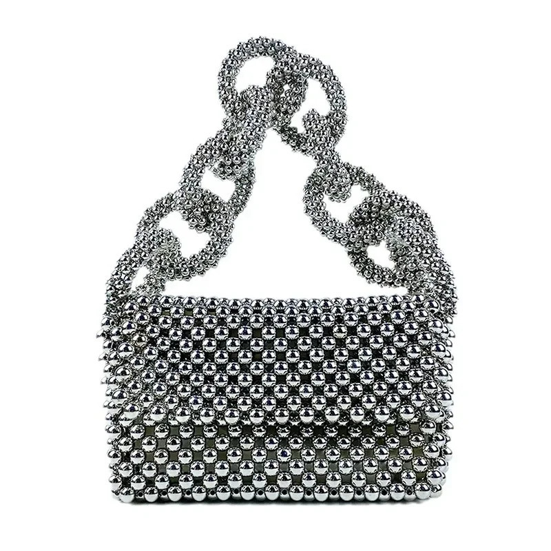 High quality silver acrylic bead night bag with ious n small square womens wedding party shoulder 250226